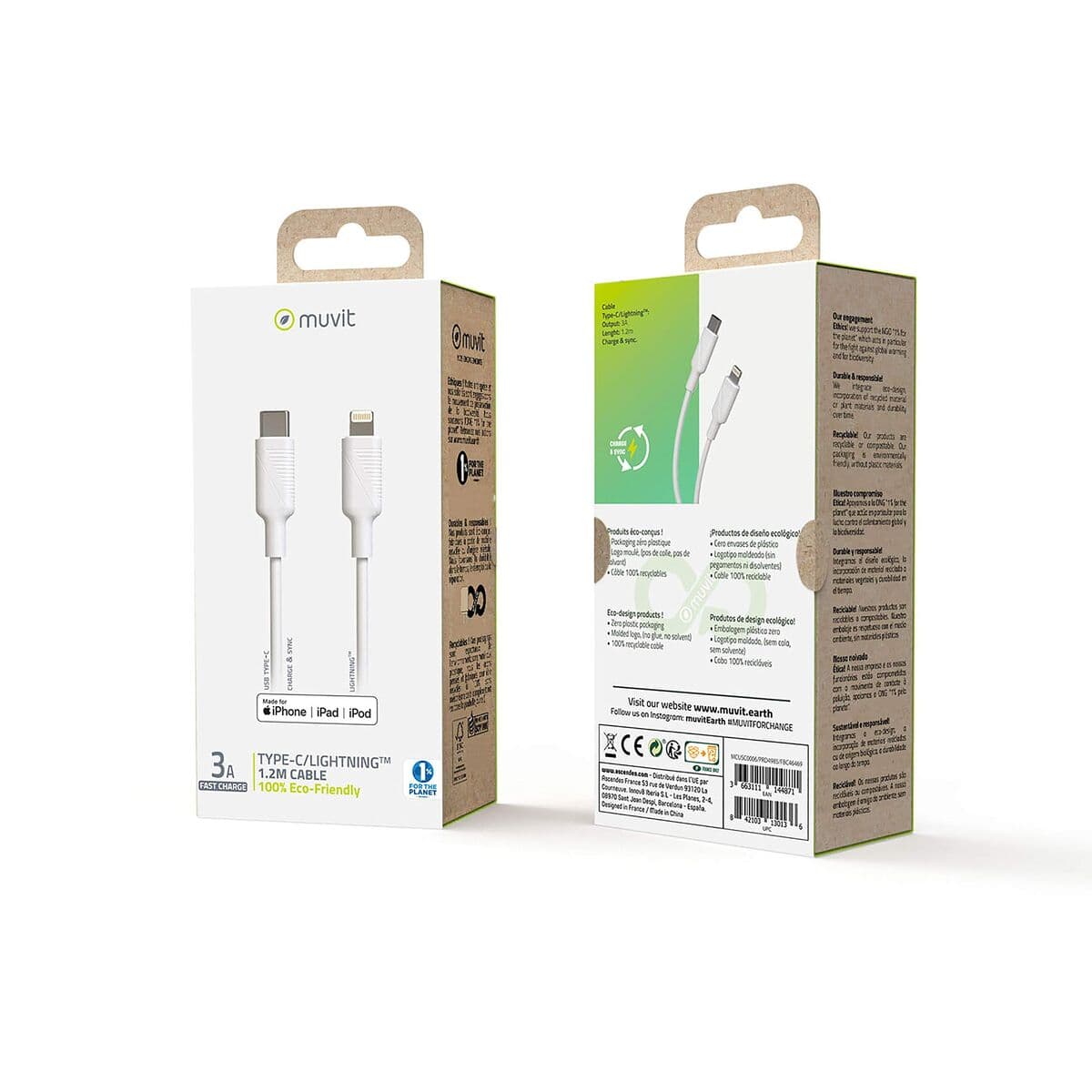 Kabel Lightning Muvit MCUSC0006 Vit 1,2 m — thumbnail 2