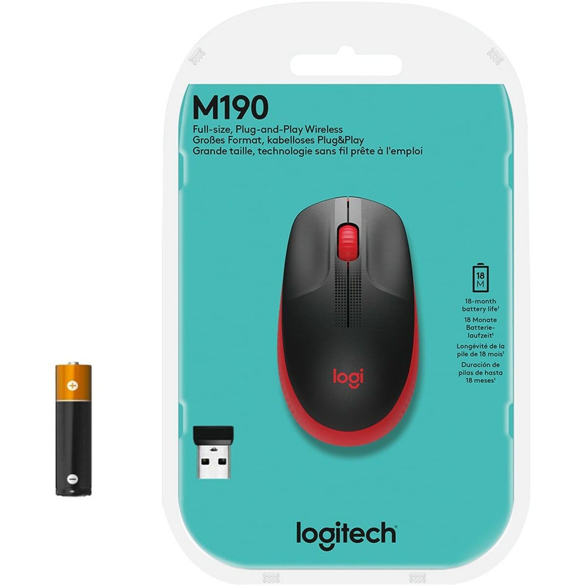 Trådlös Mus Logitech M190 Röd 1000 dpi — thumbnail 5