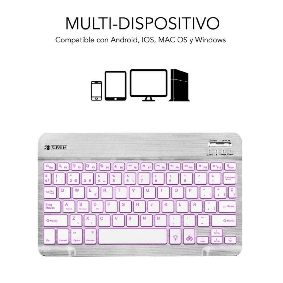 Bluetooth Tangentbord Subblim SUB-KBT-SMBL30 Multicolour Silvrig Qwerty Spanska QWERTY — thumbnail 5
