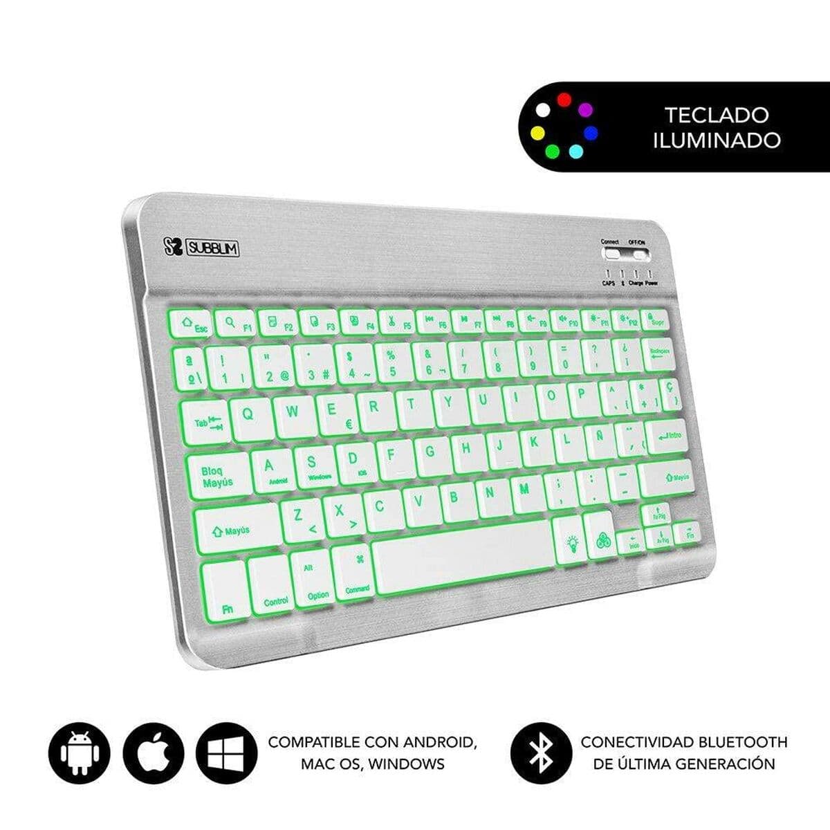Bluetooth Tangentbord Subblim SUB-KBT-SMBL30 Multicolour Silvrig Qwerty Spanska QWERTY — thumbnail 11