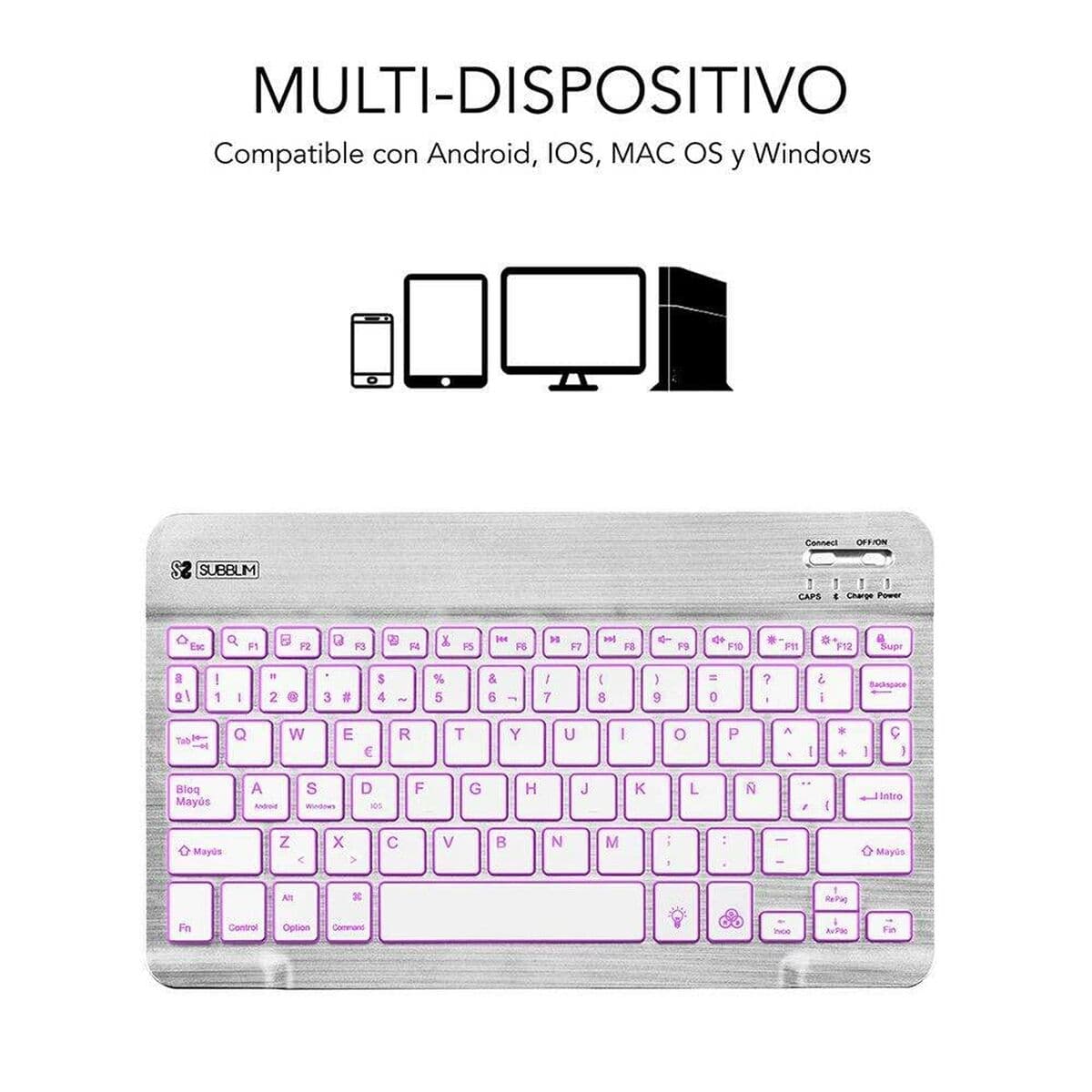 Bluetooth Tangentbord Subblim SUB-KBT-SMBL30 Multicolour Silvrig Qwerty Spanska QWERTY — thumbnail 10