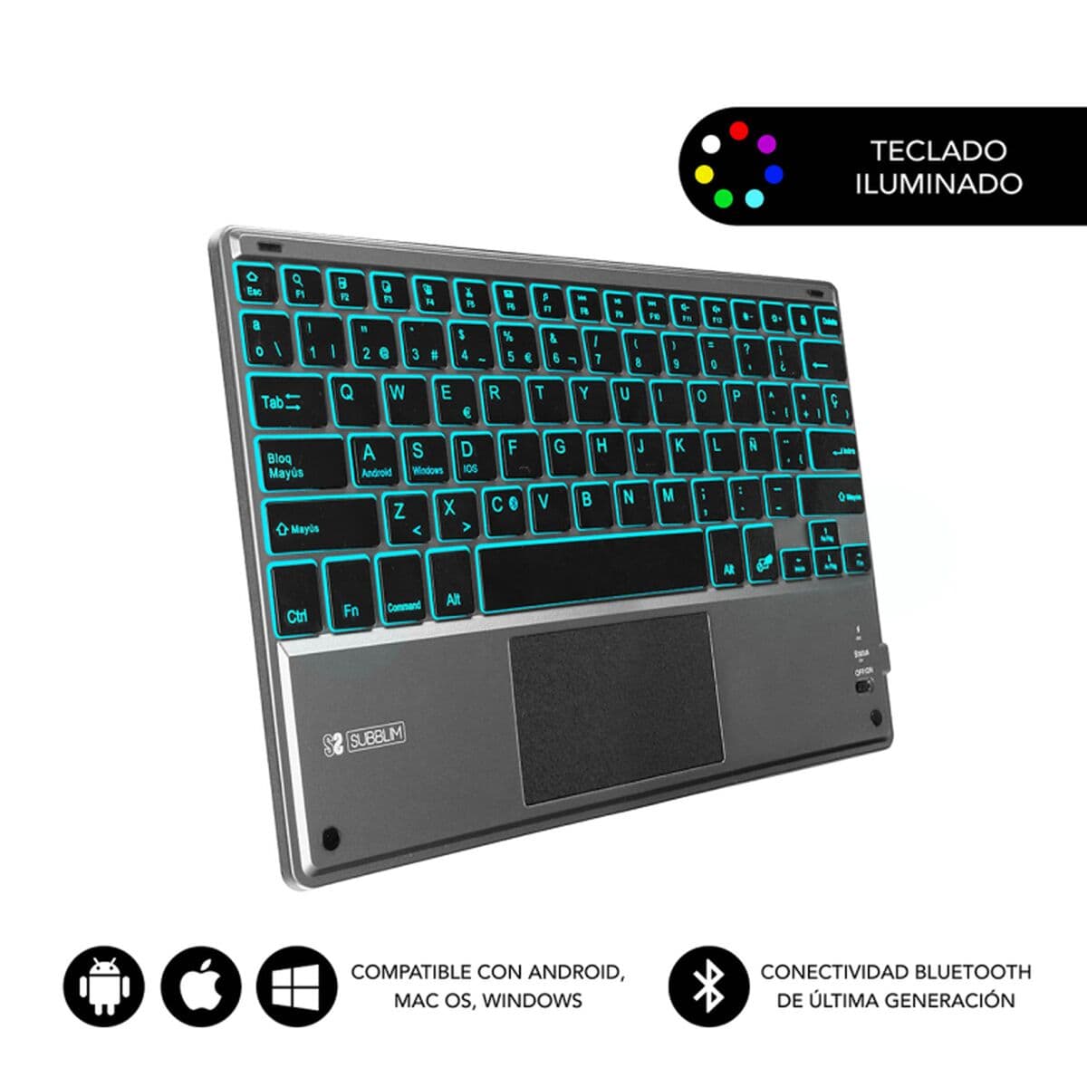 Bluetooth-tangentbord med tabletthållare Subblim SUB-KBT-SMBT51 Grå Multicolour Qwerty Spanska — thumbnail 12