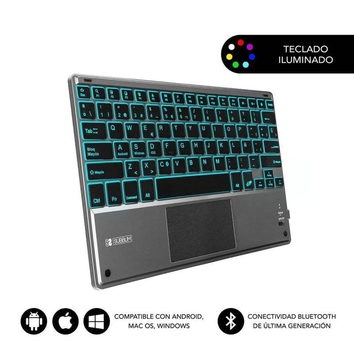 Bluetooth-tangentbord med tabletthållare Subblim SUB-KBT-SMBT51 Grå Multicolour Qwerty Spanska — thumbnail 11