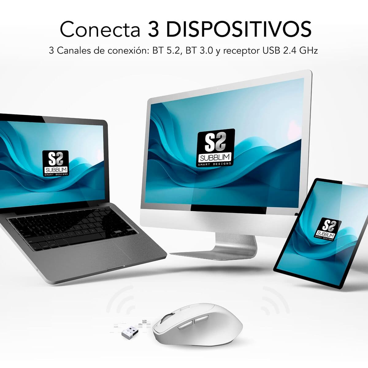 Trådlös Mus Subblim SUBMO-EDCON02 Vit 2400 dpi — thumbnail 18