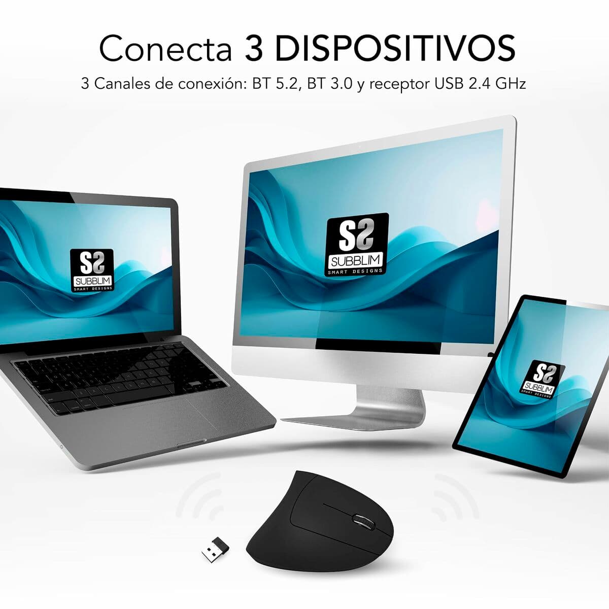 Optisk Mus Ergonomisk Subblim SUBMO-EDGVW01 Svart 1600 dpi — thumbnail 25