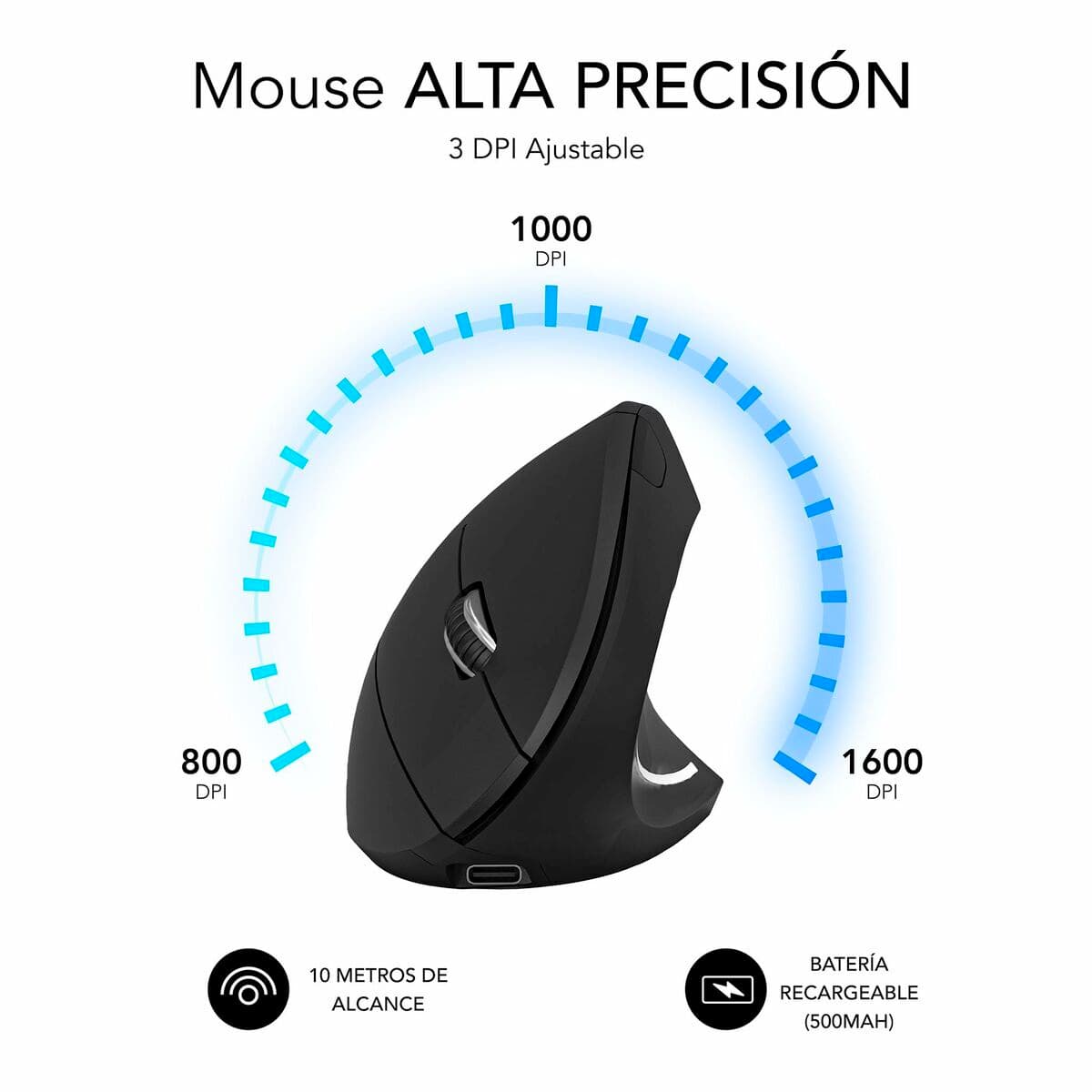 Optisk Mus Ergonomisk Subblim SUBMO-EDGVW01 Svart 1600 dpi — thumbnail 22