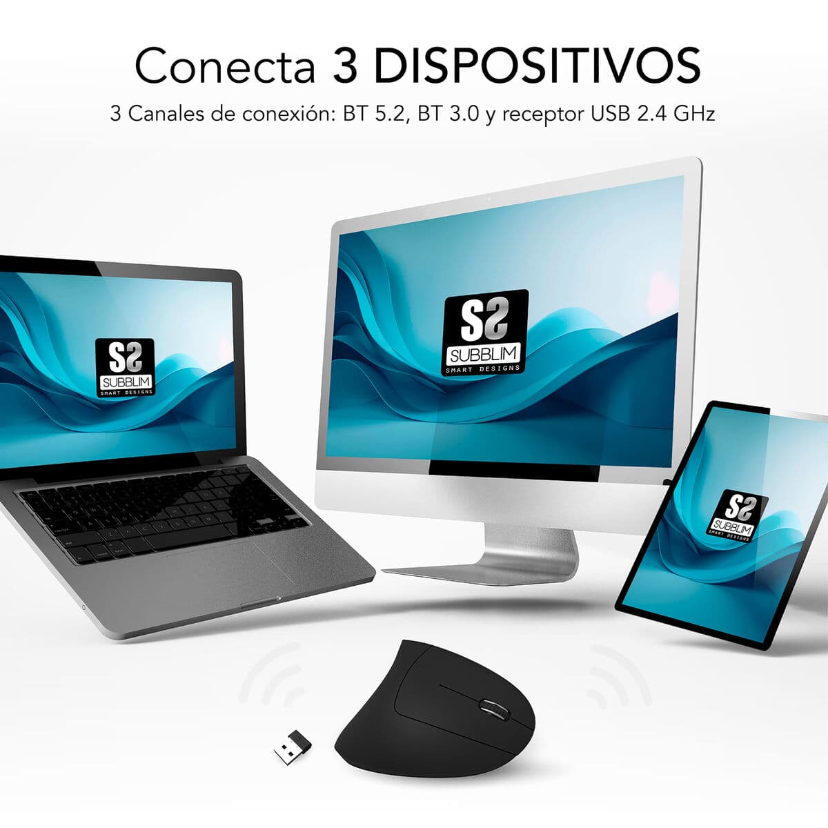 Optisk Mus Ergonomisk Subblim SUBMO-EDGVW01 Svart 1600 dpi — thumbnail 7