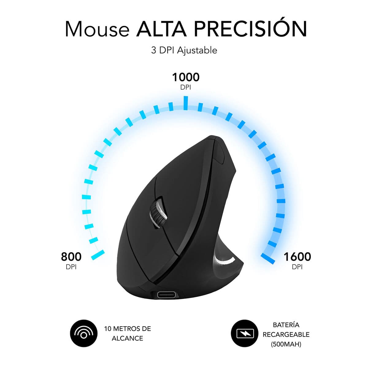Optisk Mus Ergonomisk Subblim SUBMO-EDGVW01 Svart 1600 dpi — thumbnail 4