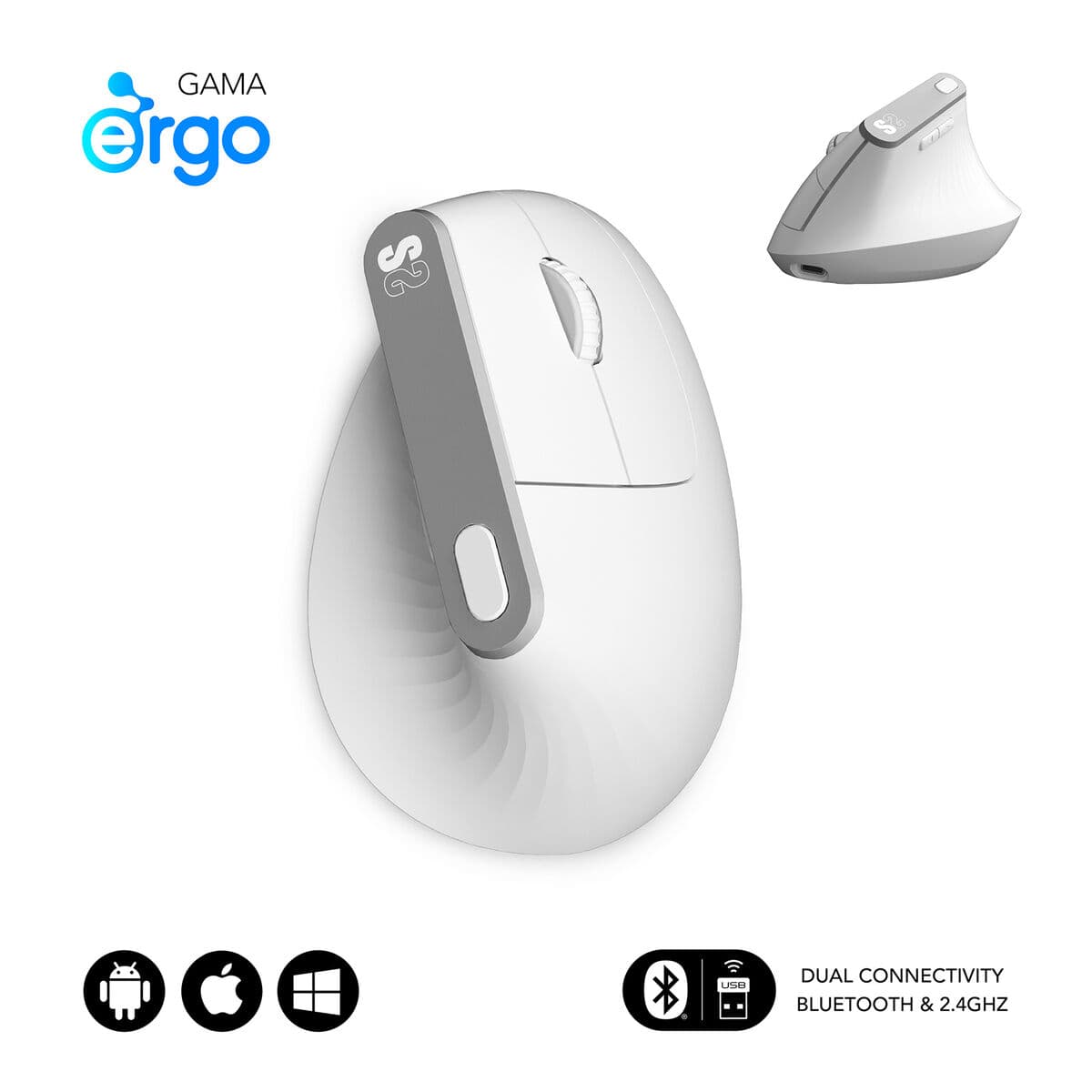 Optisk Mus Ergonomisk Subblim SUBMO-EDNVW02 Vit 4000 dpi — thumbnail 3