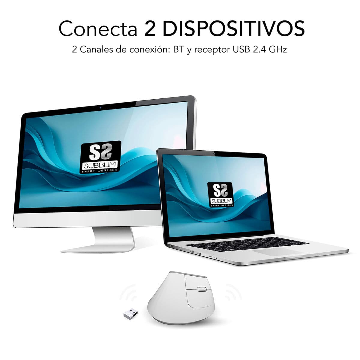 Optisk Mus Ergonomisk Subblim SUBMO-EDNVW02 Vit 4000 dpi — thumbnail 2