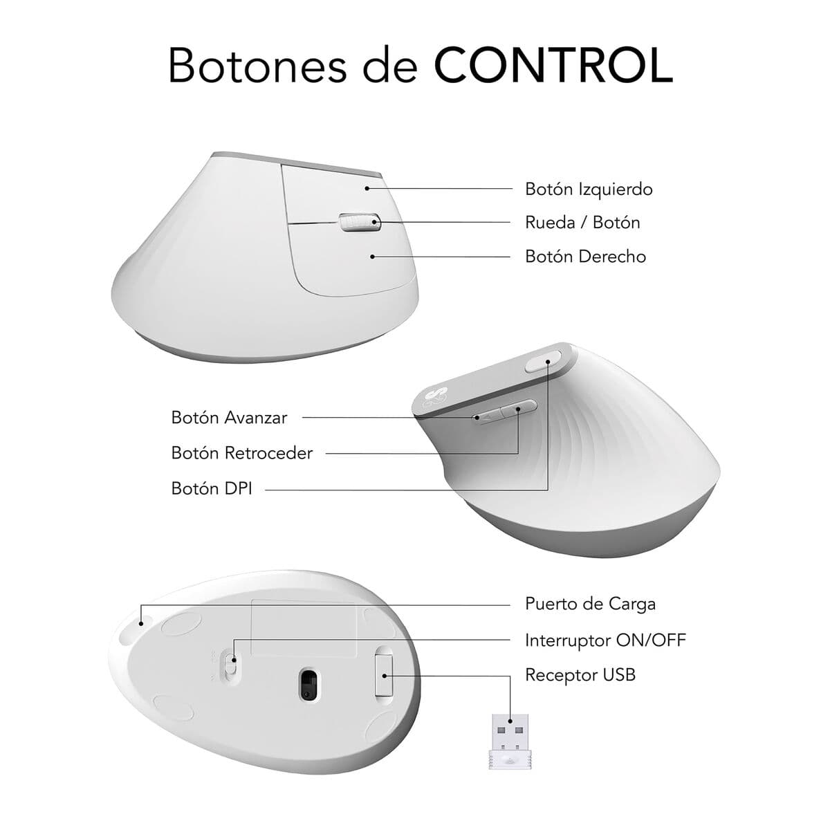 Optisk Mus Ergonomisk Subblim SUBMO-EDNVW02 Vit 4000 dpi — thumbnail 28