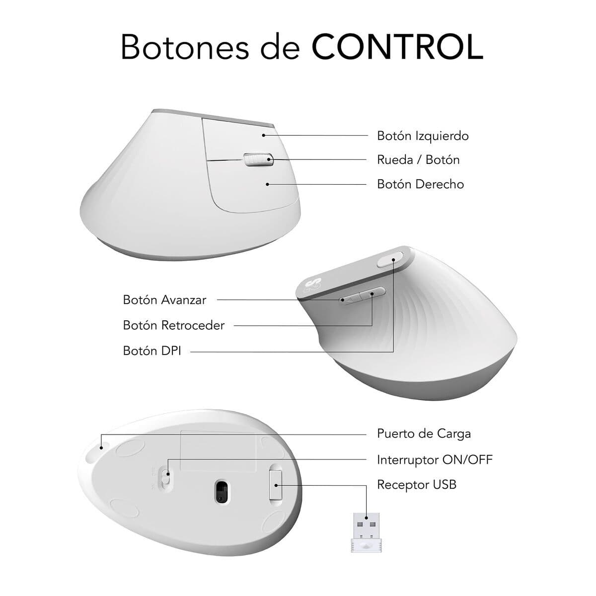 Optisk Mus Ergonomisk Subblim SUBMO-EDNVW02 Vit 4000 dpi — thumbnail 10