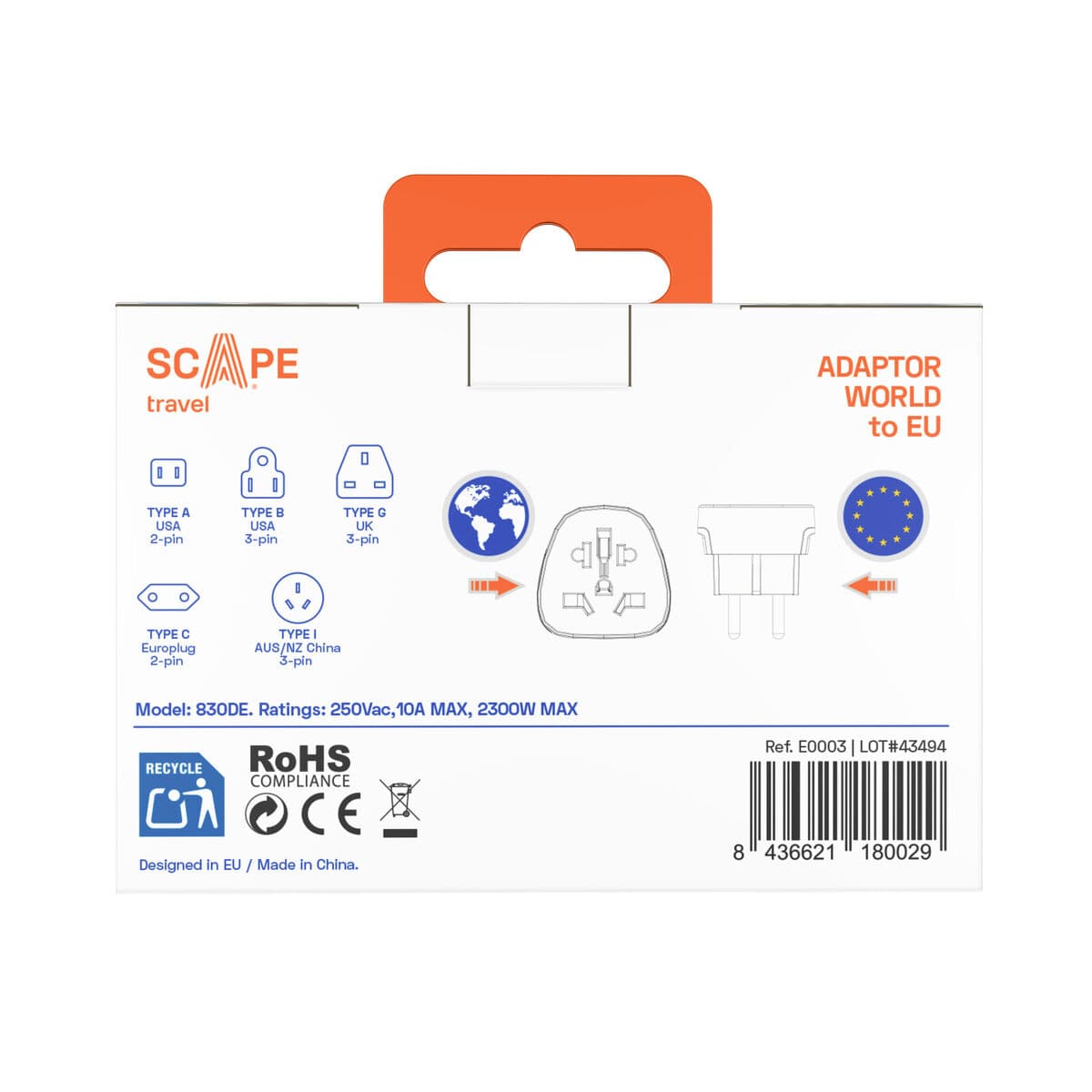 Plugg adapter Scape Travel 830DE (2PCS) Plast — thumbnail 4