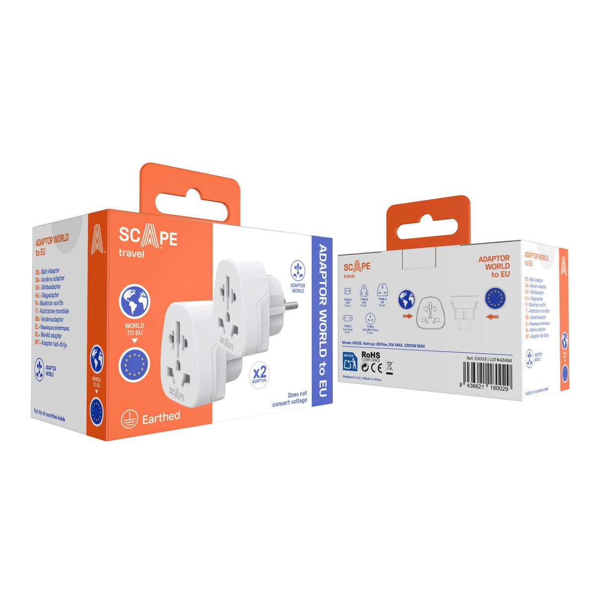 Plugg adapter Scape Travel 830DE (2PCS) Plast — thumbnail 3