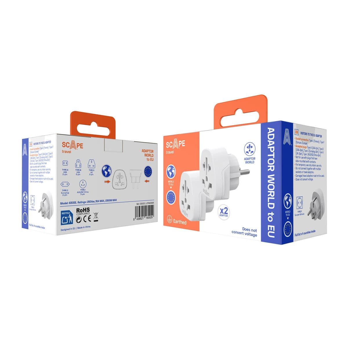 Plugg adapter Scape Travel 830DE (2PCS) Plast — thumbnail 2