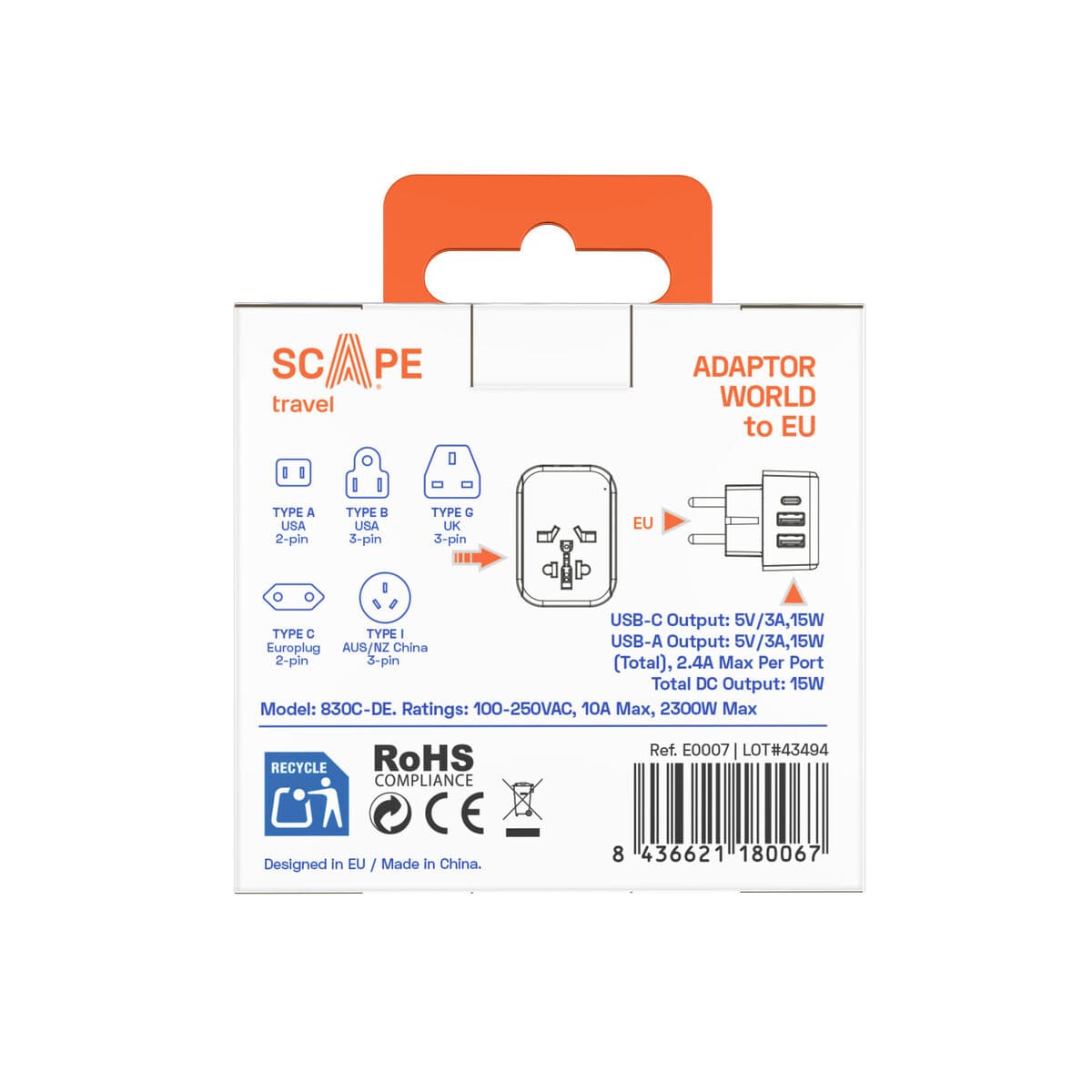 Plugg adapter Scape Travel 830C-DE Plast — thumbnail 4