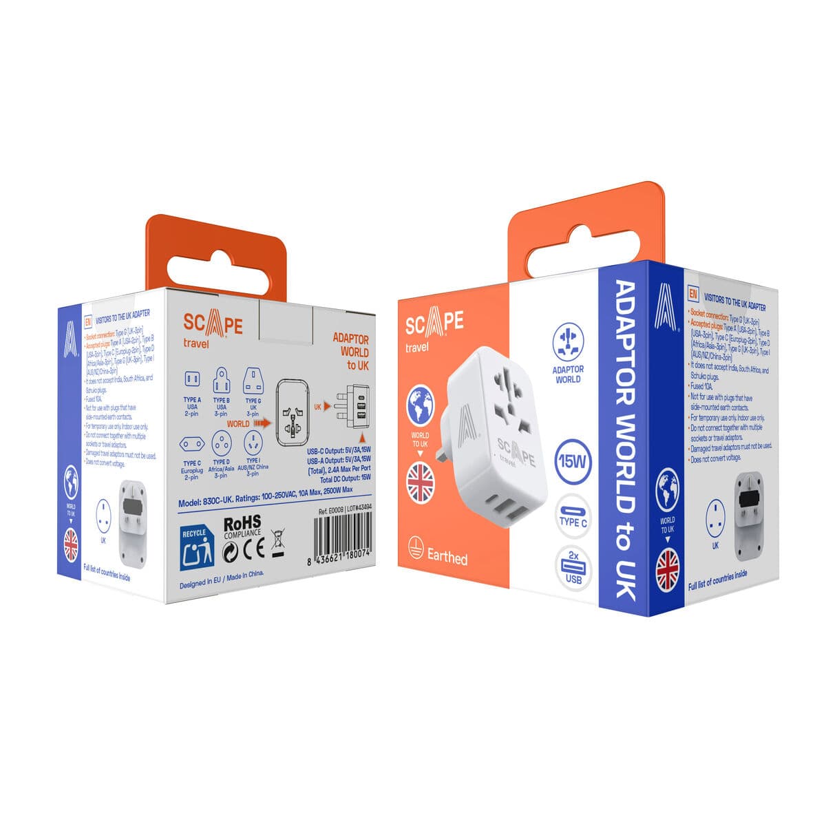 Plugg adapter Scape Travel 830C-UK Plast 150 W — thumbnail 2