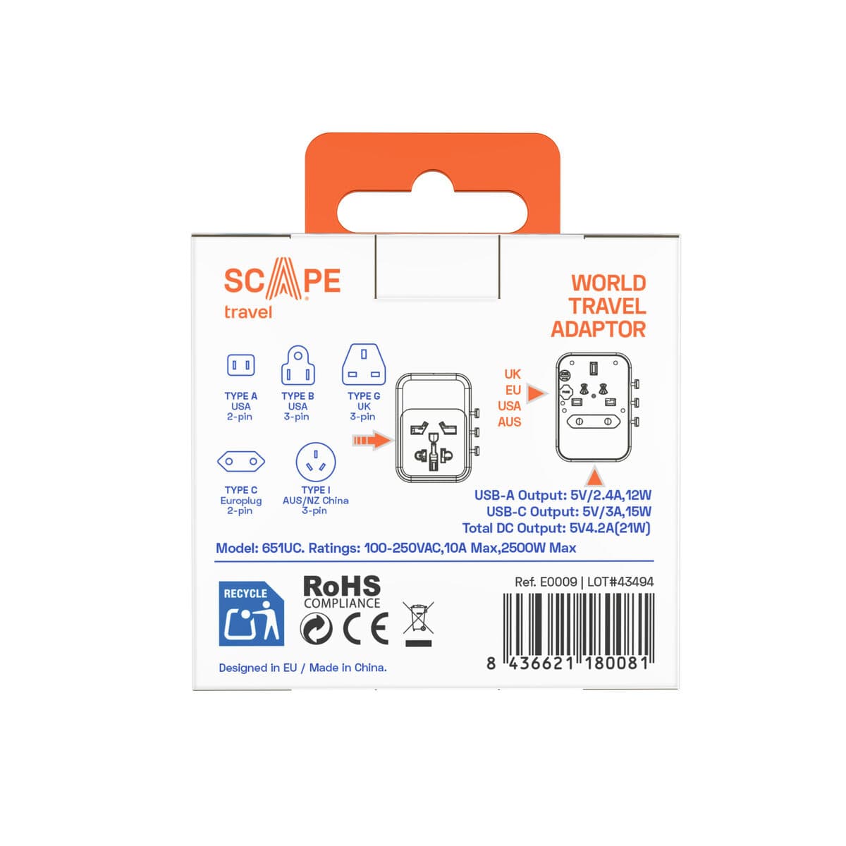 Plugg adapter Scape Travel 651UC Plast — thumbnail 4