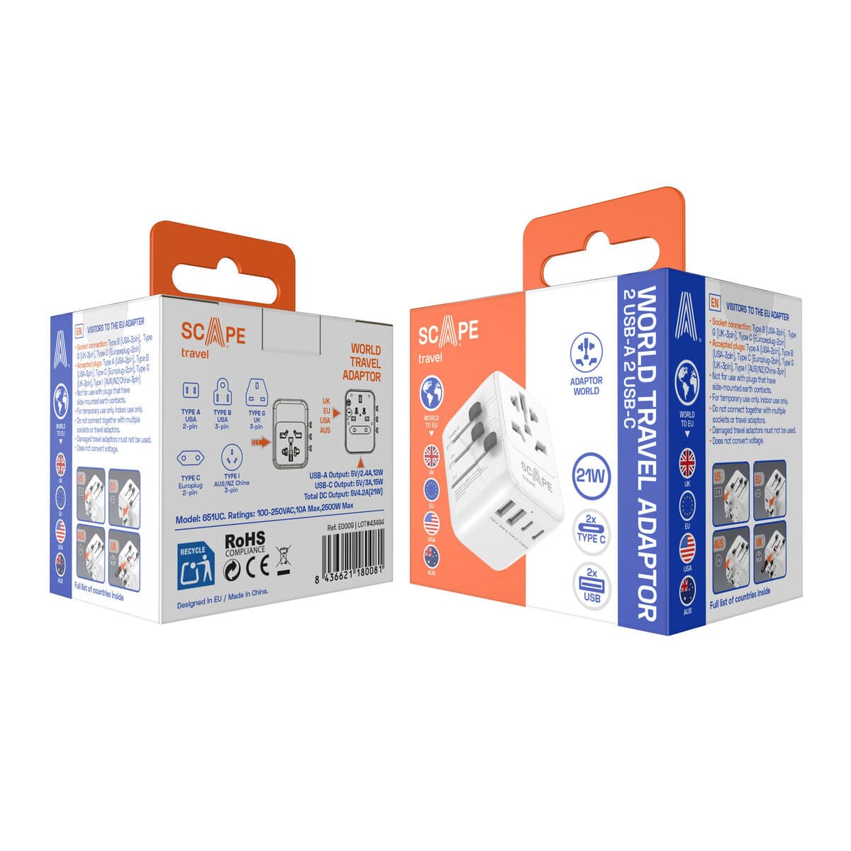 Plugg adapter Scape Travel 651UC Plast — thumbnail 2