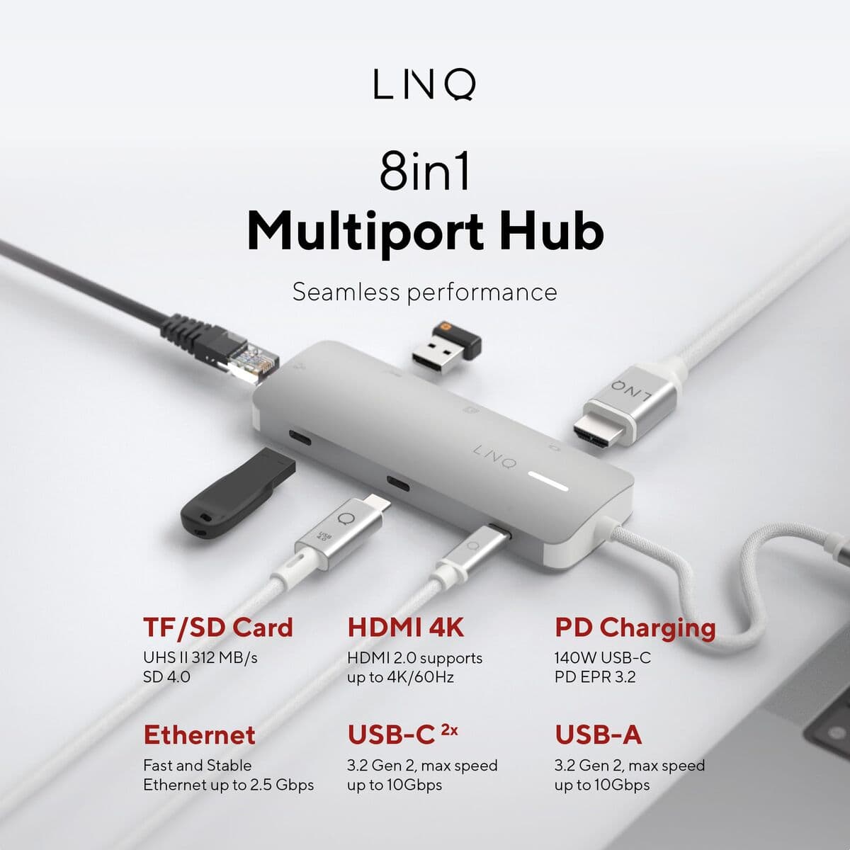 USB-HUB Linq Byelements LQ49081 Vit Grå — thumbnail 14
