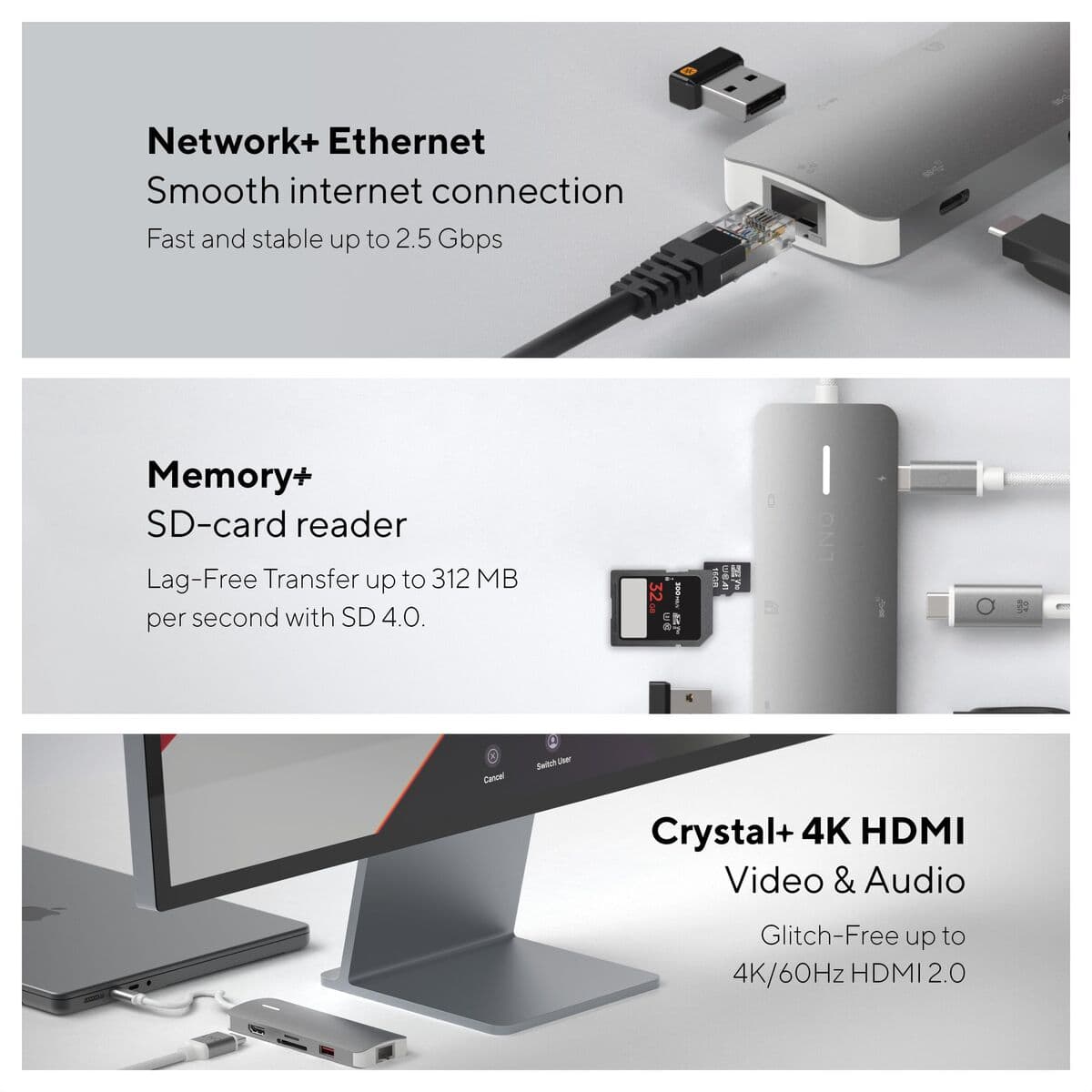 USB-HUB Linq Byelements LQ49081 Vit Grå — thumbnail 12