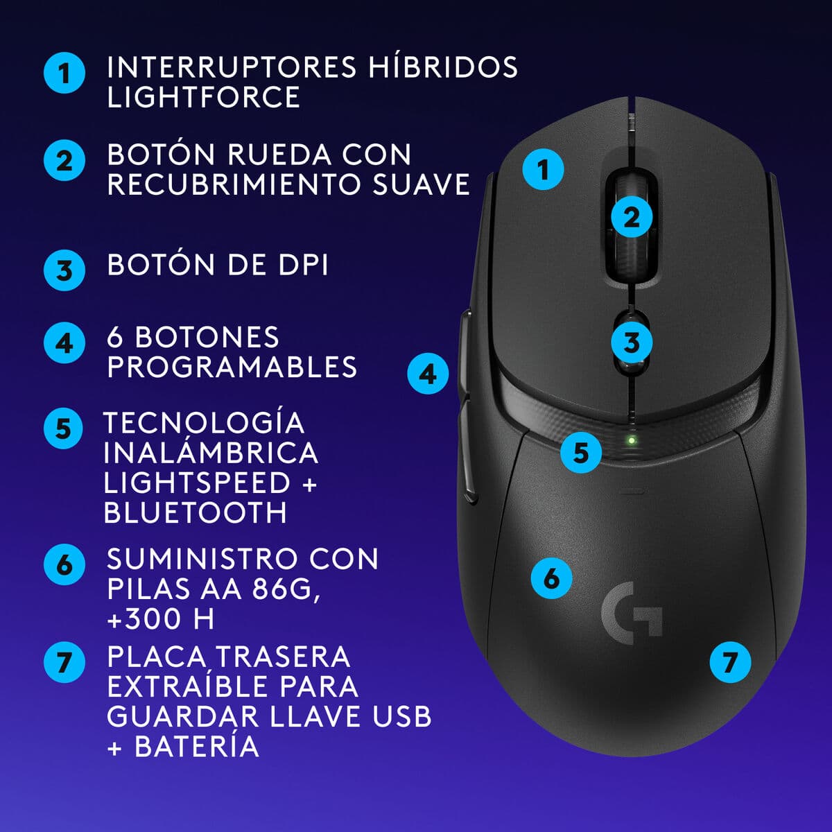 Mus Logitech G309 LIGHTSPEED Svart 25600 dpi — thumbnail 3